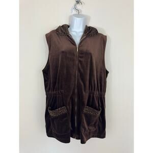 Vintage Moving Blue Velour Leopard Trim Vest Large